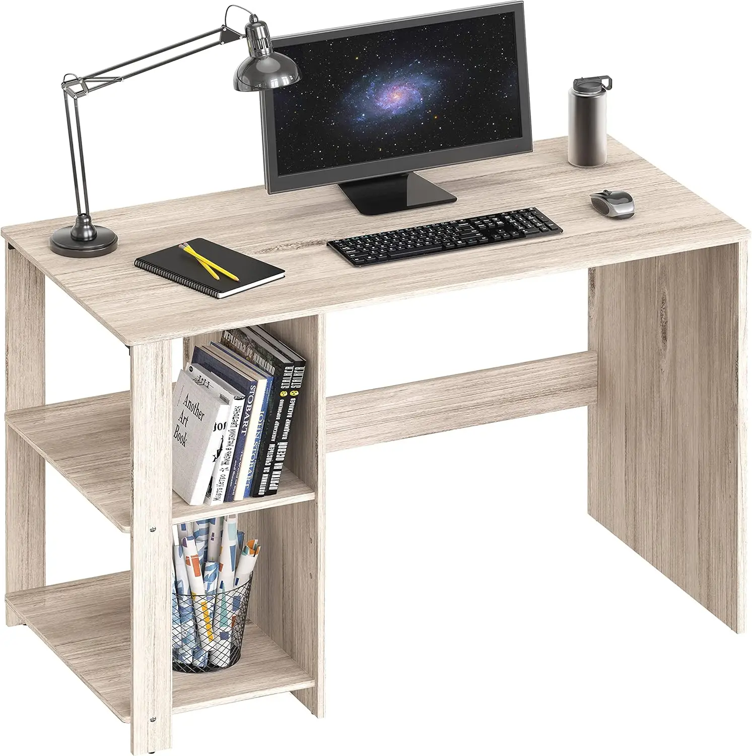 Home Office Computer Desk with Shelves, Maple