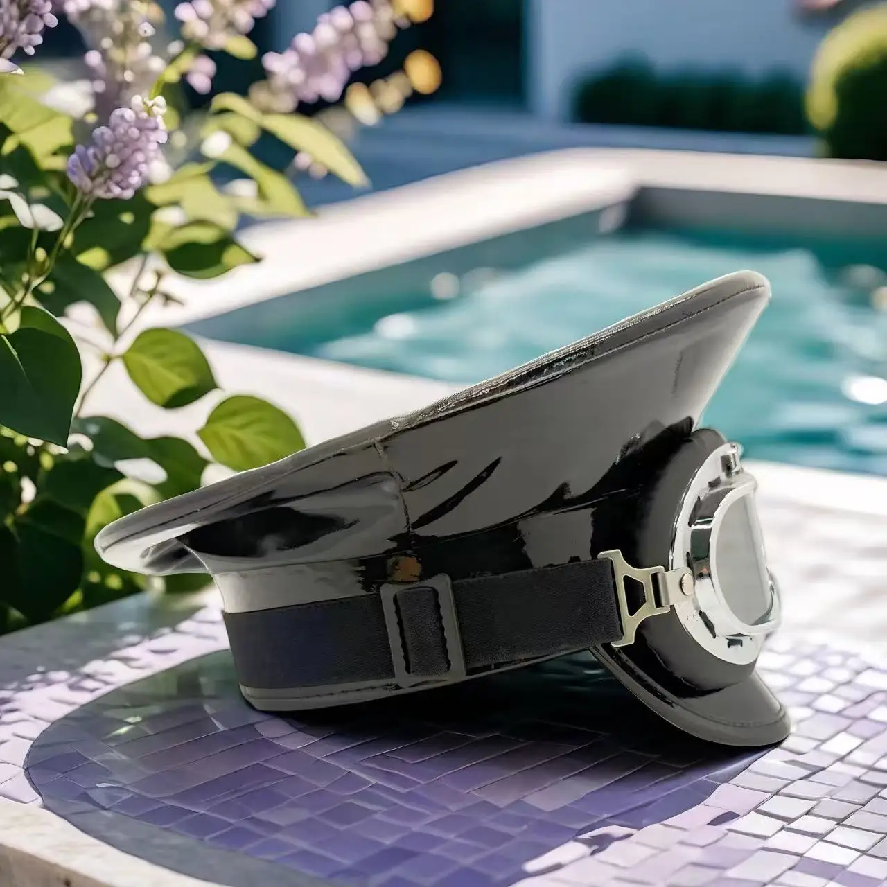 HongLuan Laser lederen kapiteinshoed Strass en militaire petten voor dames, Rave Festivals Accessoires & Feestpet Man Cosplay Fem