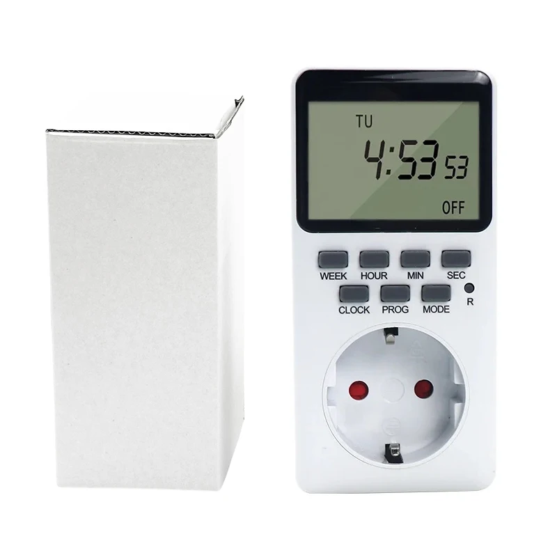 EU UK US Plug Weekly Digital Timer - 20 Program Settings 12/24H for Kitchen Aquarium Lighting (Energy Saver)