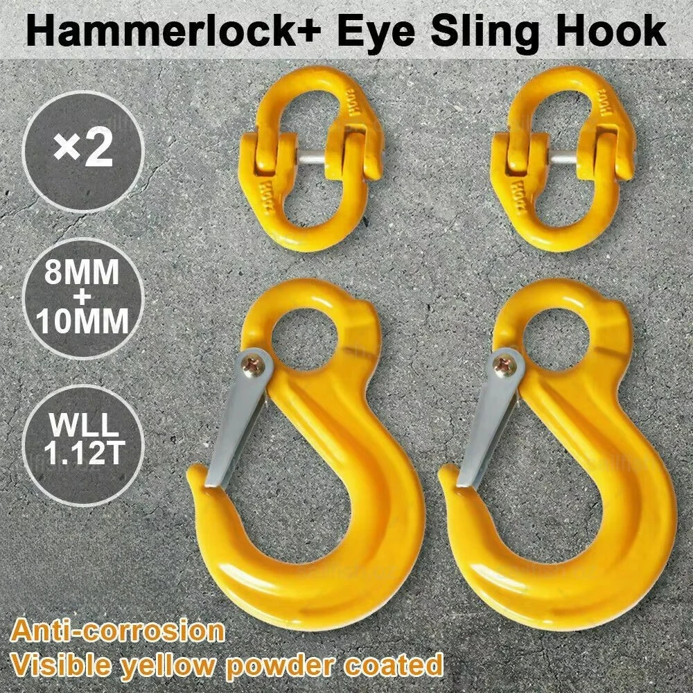 2Pcs 8mm Hammerlock Eye Sling Hook Safety Chain For Caravan Trailer Connecting Extend Heavy Duty Lifting Hook
