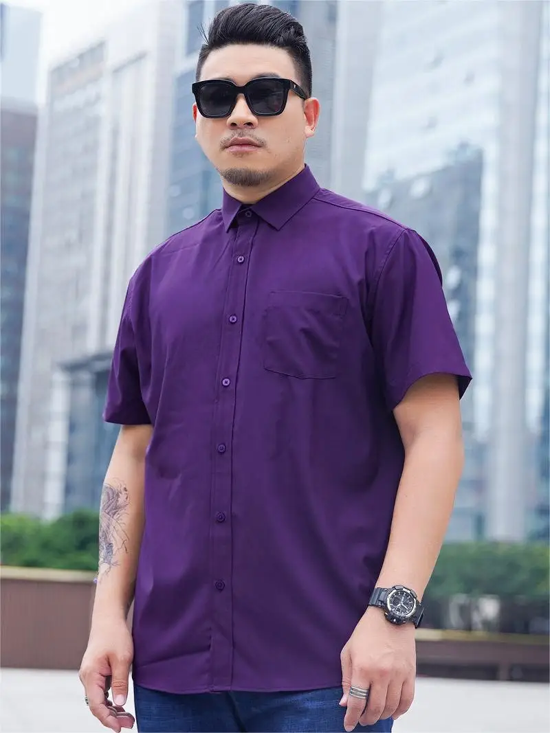 

Men Shirt White Short Sleeve Oversize 6XL 7XL 8XL 10XL 12XL Plus Size Formal 2024 Summer Fashion Black Social Casual Dress Shirt