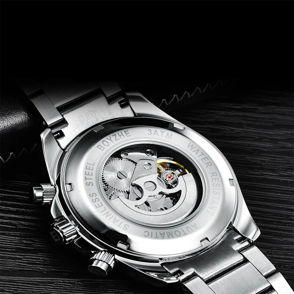 ساعة ميكانيكية للرجال من BOYZHE مقاس كبير للرجال، ساعة رياضية مضيئة دقيقة للرجال