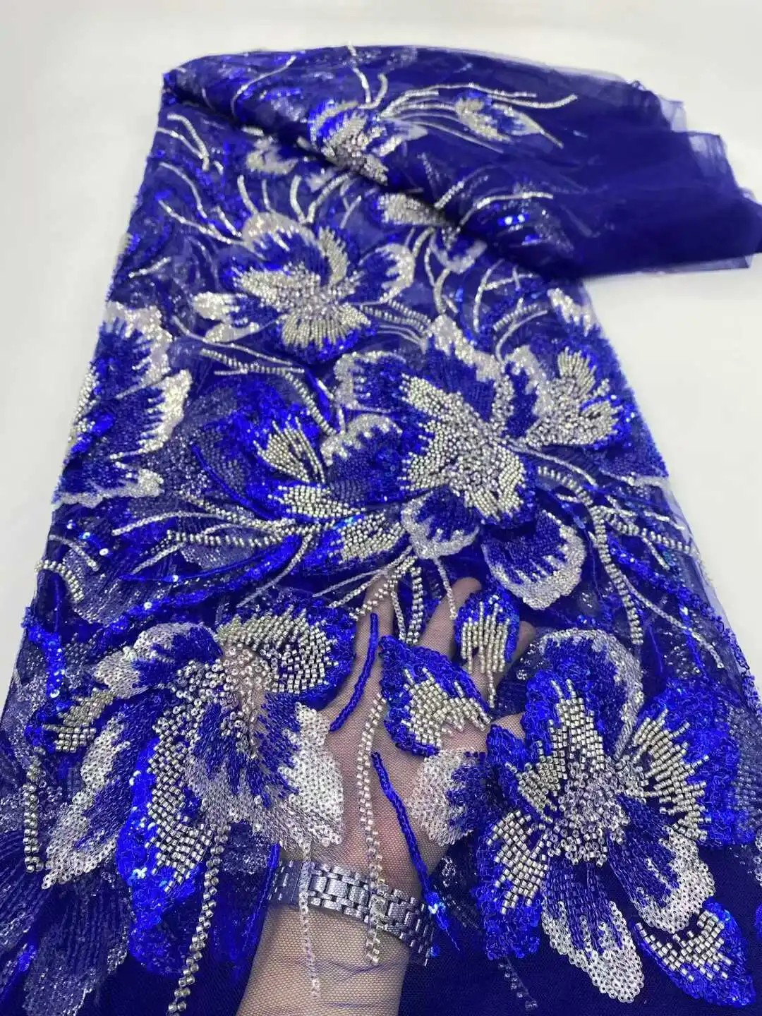 

Французские кружевные ткани 2026: Высококачественное африканское кружево с бисером и вышивкой, нигерийское кружево с пайетками, тюль, 5 ярдов для пошива праздничных платьев