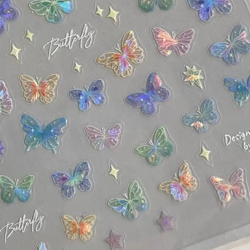 Relief Butterfly Nail Stickers Iridescent Textured Self-Adhesive Decals DIY Manicure Decorations Nail Art Ornaments