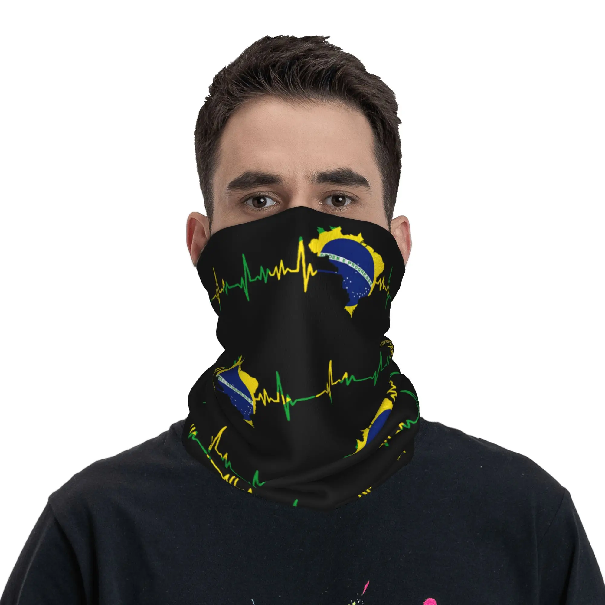 Brazil Flag Heartbeat Bandana Neck Cover Printed  Balaclavas Mask Scarf Multi-use Headband Fishing Unisex Adult All Season