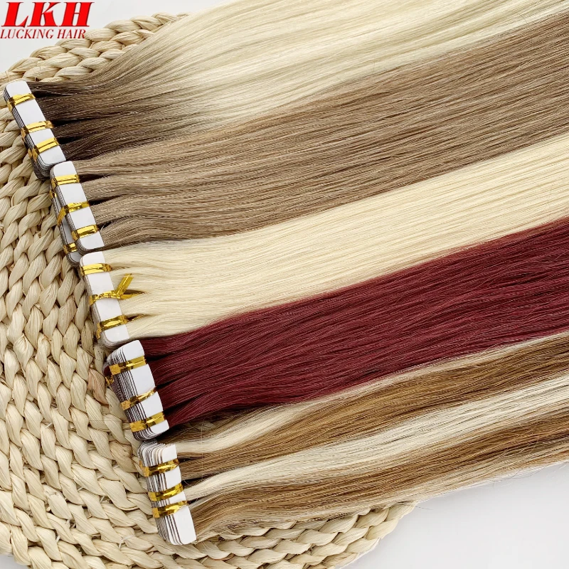 22 Inch Black Tape in Hair Extensions 100human Hair Russian Virgin 100% Remy Straight Double Drawn Tape in Extensions Human Hair