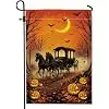Carriage Garden Flag, Halloween Gothic Horses Pumpkins Halloween Orange Double Sided Burlap Small Garden Yard Flag for Outdo llz