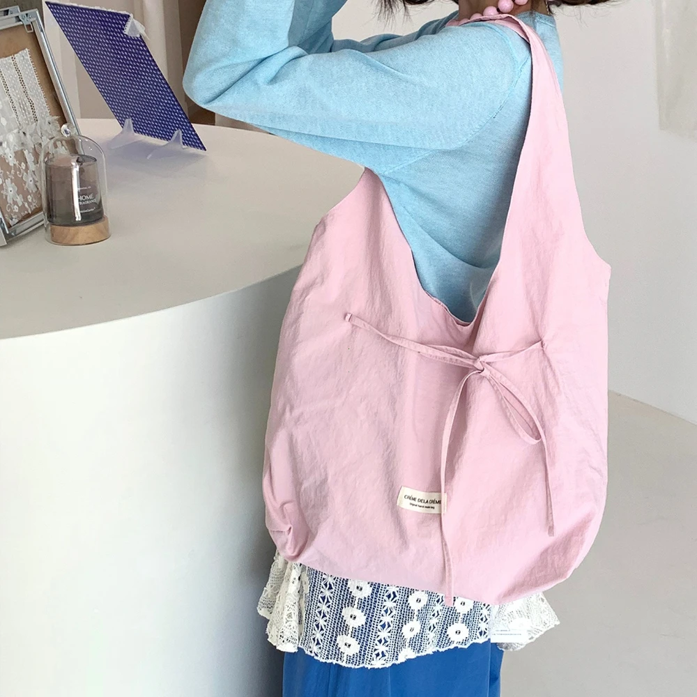 Textured Solid Tote Bag Large Capacity Single Shoulder Polyester Minimalist Soft Multi Purpose Daily Commuter 2026 Women Bag