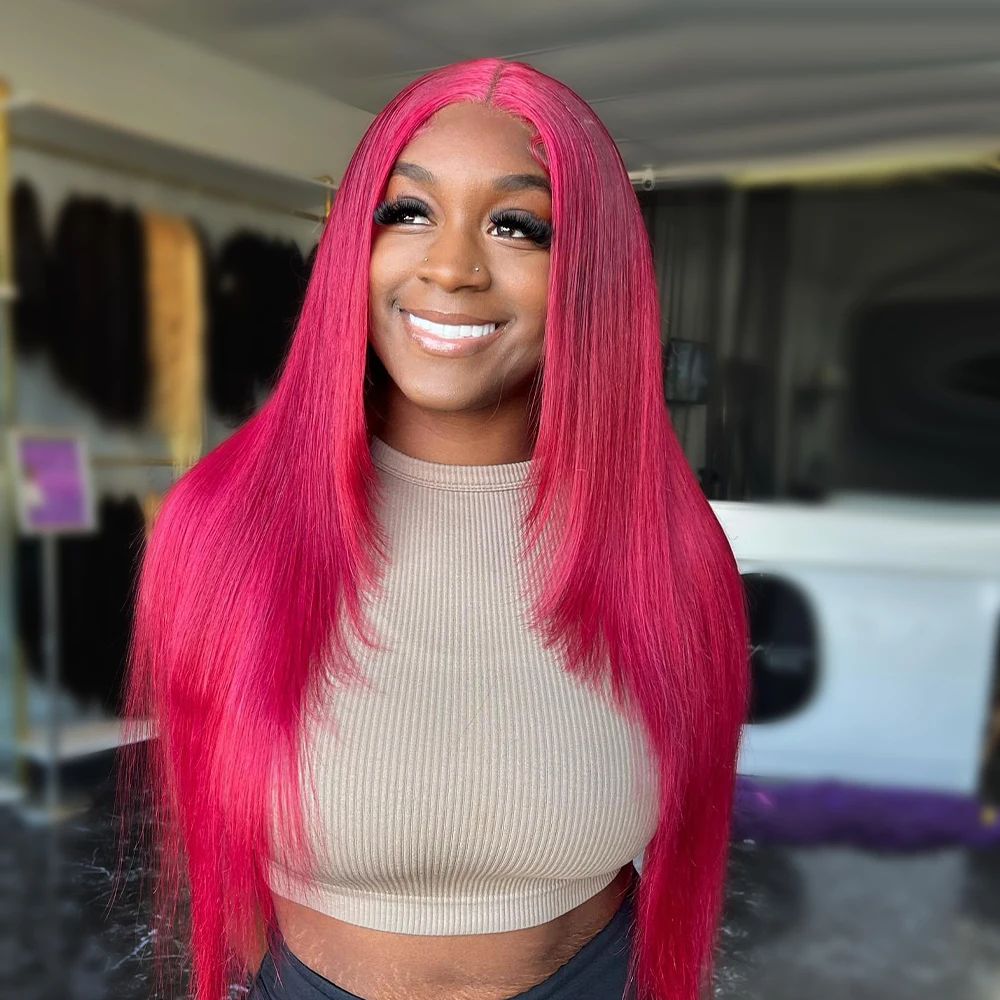 شفاف وردي داكن وردي 13x4 الدانتيل الباروكات الأمامية البرازيلي شعر طبيعي مفرود باروكة 13x6 الدانتيل شعر مستعار أمامي للنساء قبل قطعها