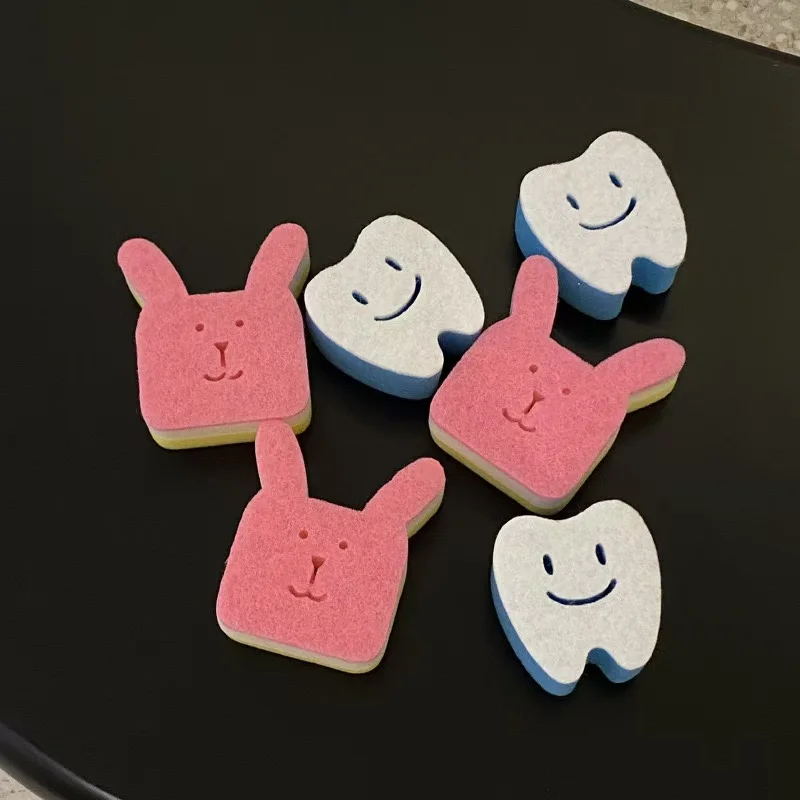 Pack of 6 rabbit tooth sponge Heavy duty pad Strong decontamination dish towel Cute shape does not scratch kitchen accessories