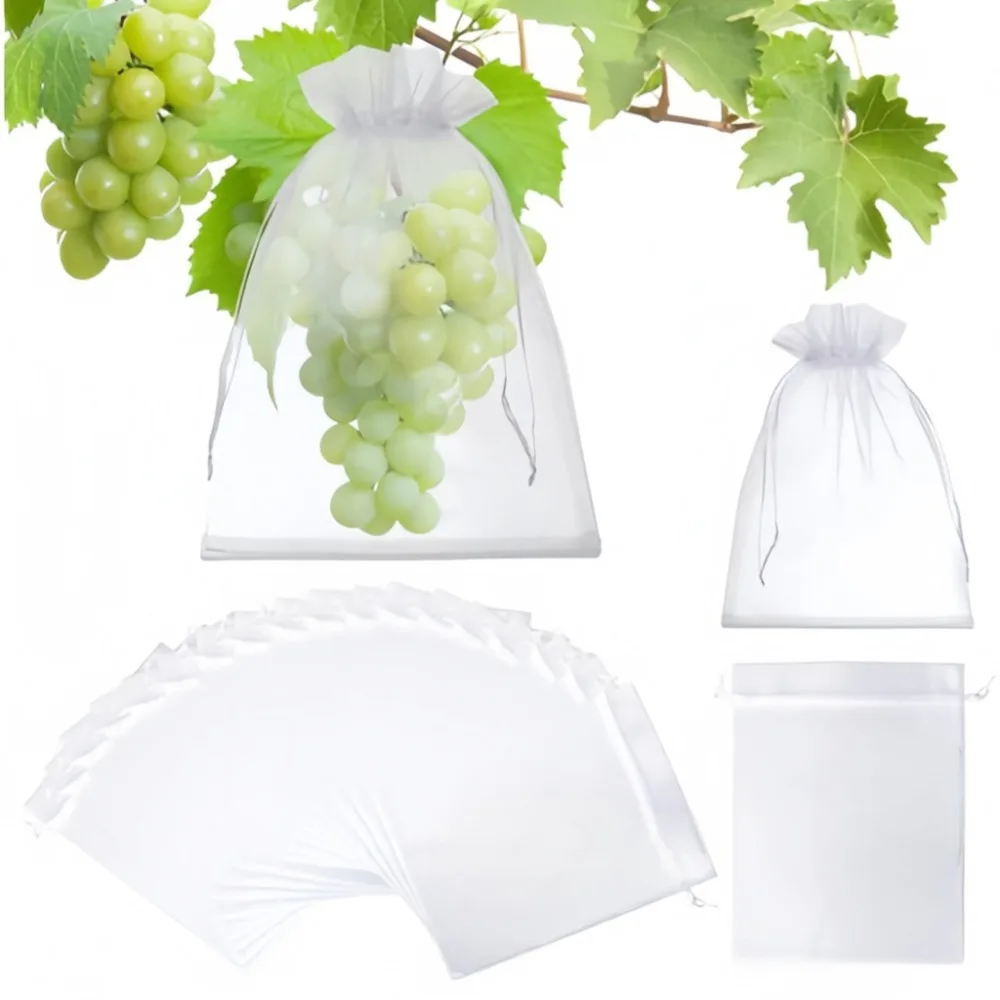 10Pcs Fruit Protection Dedicated Netting Bags Nylon with Drawstring Reusable Pest Control Grape Grow Bags for Garden Accessories