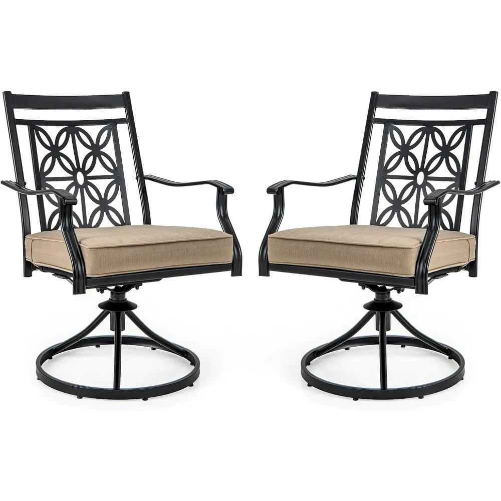 

Patio Swivel Dining Chairs, with Durable Metal Frame,Soft Cushion, Blossom Pattern Backrest, All-Weather Swivel Chair for Garden