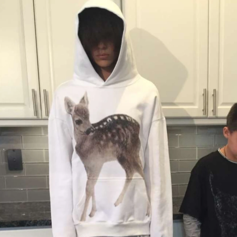 

High Street Style Autumn Winter Street Hooded Pocket Loose Men & Women Trendy Deer Print Casual Y2 Pullover Sweater for Women