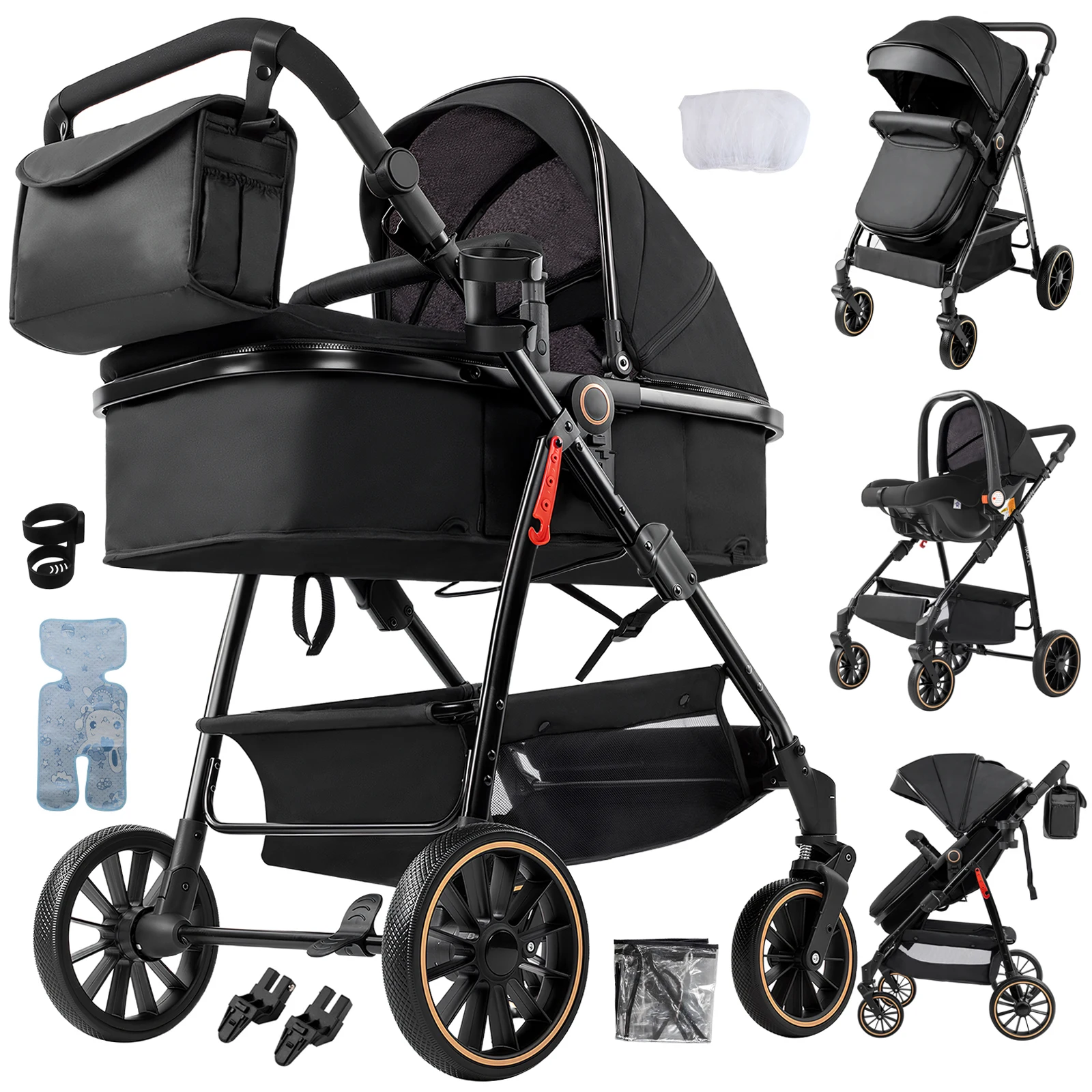 Passeggino 3 in 1 per neonati, accessori per passeggino, passeggino leggero per viaggi, passeggino multifunzionale portatile con tettuccio, passeggino
