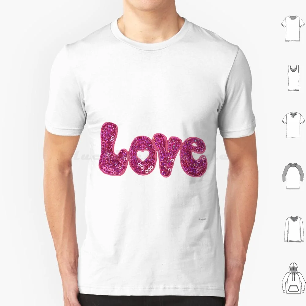 Camiseta de lentejuelas Love 6XL de algodón, estilo Y2K, años 2000, años 90, Bratz, Baddie, estética, rosa, con purpurina, años 80, retro, vintage, nostalgia, brillante