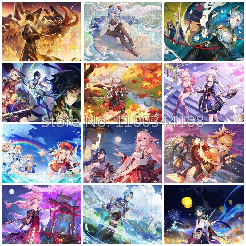 Genshin Impact Puzzle Anime Game 300/500/1000 Pieces Jigsaw Puzzles for Children's Educational Intellectual Toys Adults Gifts