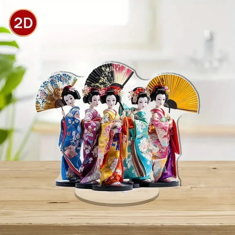 جميلة اليابانية Geishas 2D شقة الاكريليك حامل الجدول الديكور ، المنزل ، مكتب ، مقهى ، غرفة ، الاستوديو ، سطح المكتب حلية تسجيل عدة هدية