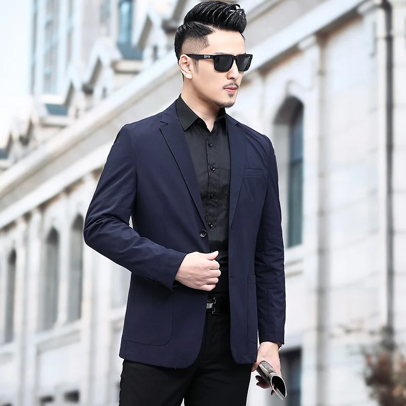 4-A86  2024 New Young and Middle-aged Men\'s Business Casual Suit Jacket Solid Color Long Sleeve Two Button Suit Cotton