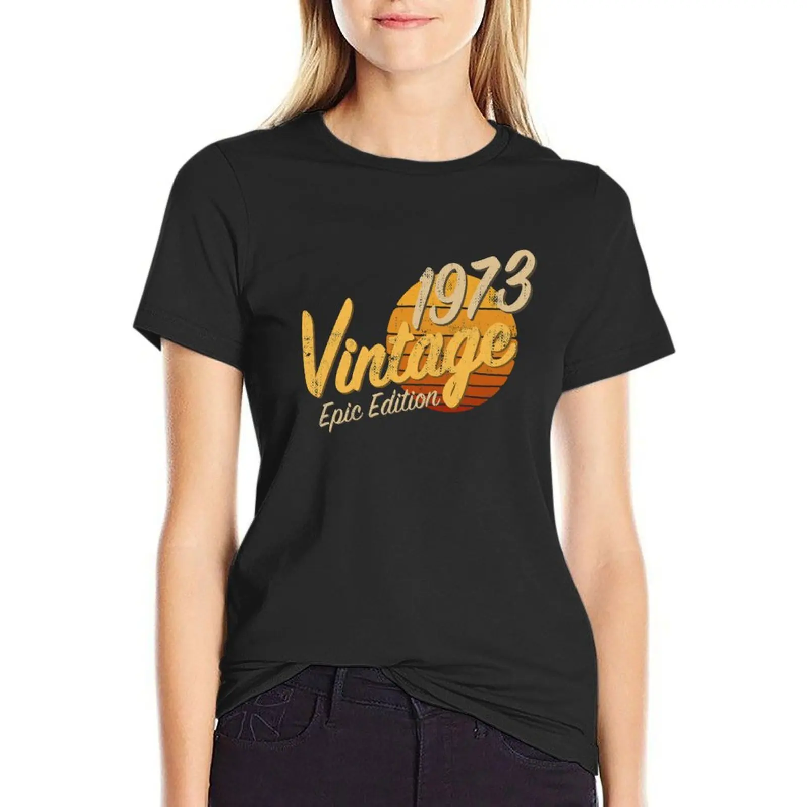 

48th Birthday Gift - Vintage 1973 Epic Edition Retro Sunset Distressed T-Shirt lady clothes animal print tees t shirt Women