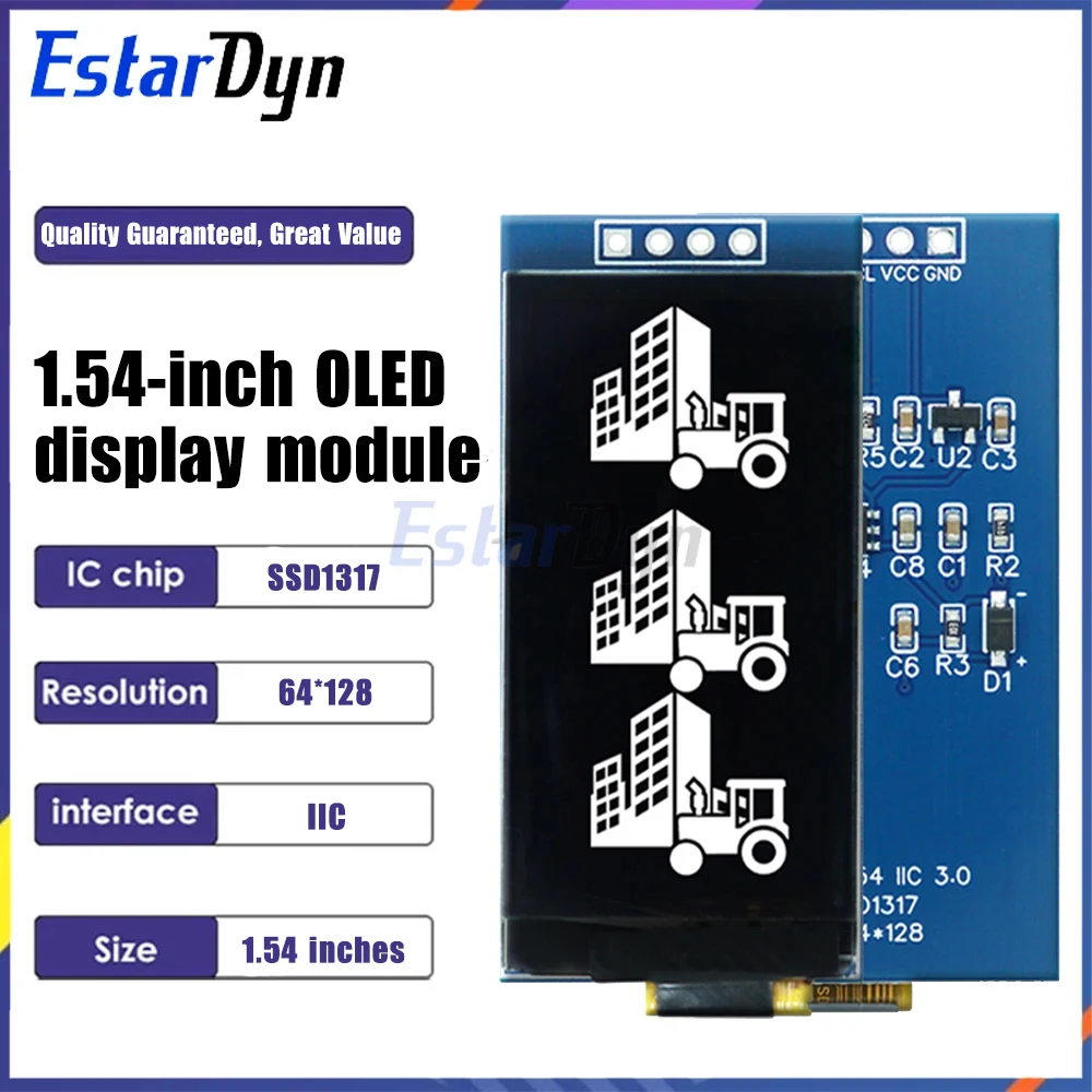 Estardyn 1.54 Inch OLED Display 64x128 Pixels 4-Pin I2C SSD1317 Module for Raspberry Pi DIY Electronics