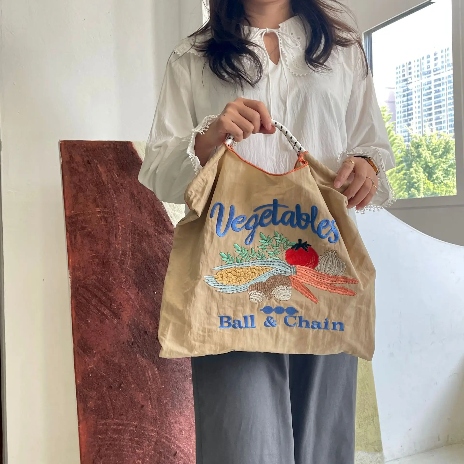 Sacs à main en nylon pour femmes, fourre-tout à légumes Harajuku, sacs à cuillère à soupe, sac à main de broderie initié, sac de créateur, poignée en UL, grand sac à main Hobo, 2023