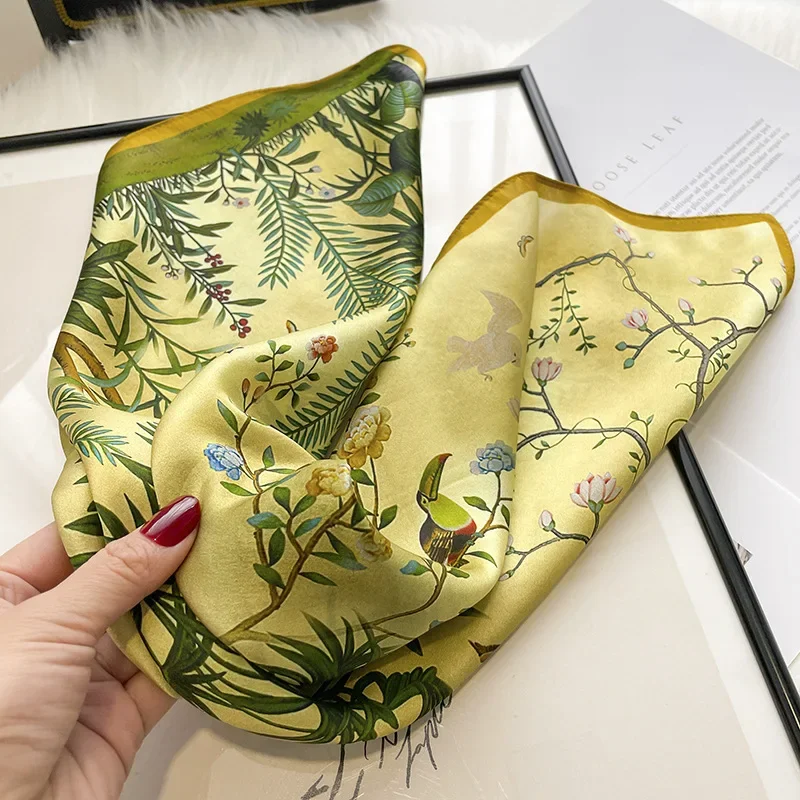 New 2023 Silk Scarf Fashion Women Summer Beach Small Scarves Shawl Bandana Poncho 53x53cm