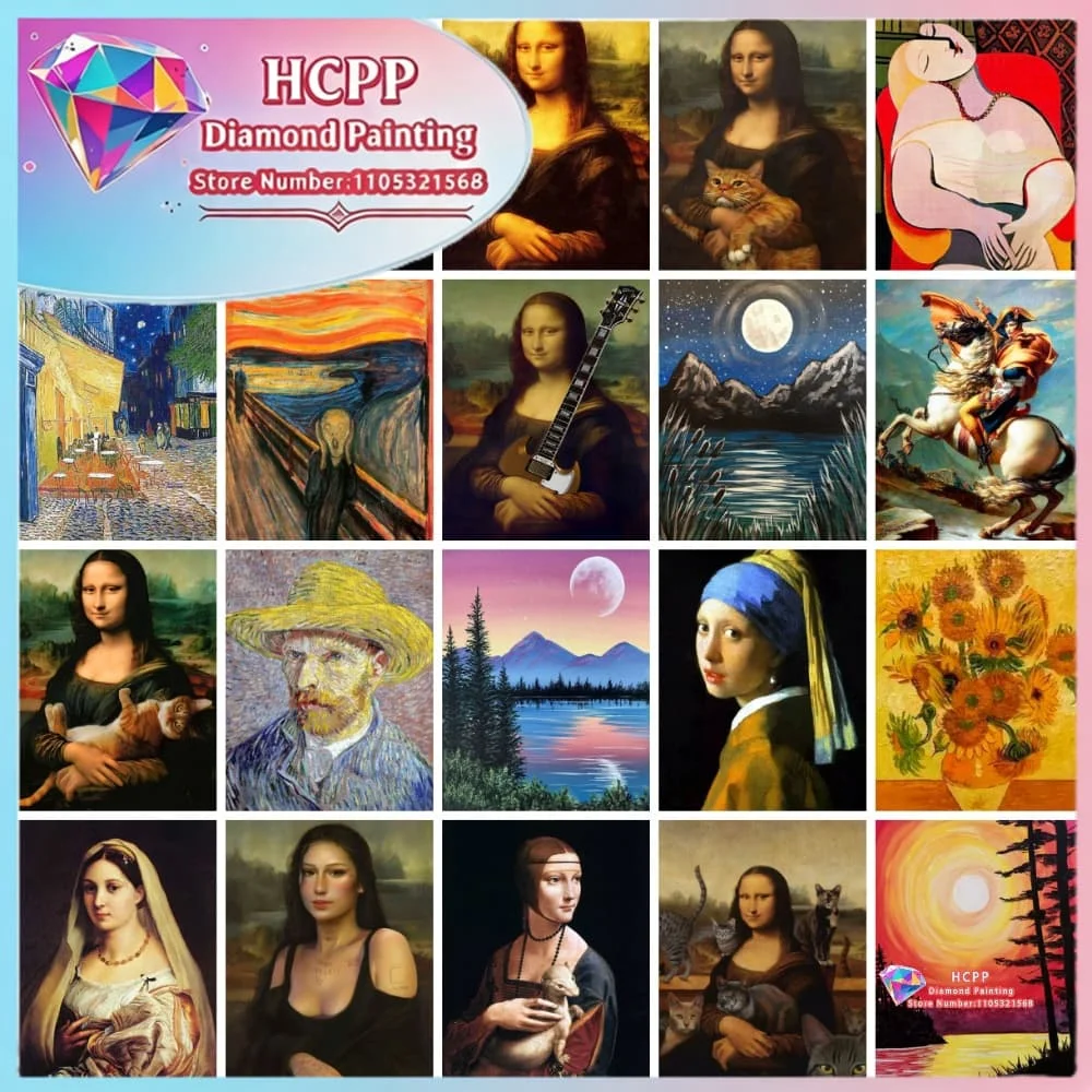 Kit de Pintura de Diamantes de Mona Lisa y Van Gogh, Diamantes Cuadrados y Redondos, Mosaico 5D DIY, Arte Hecho a Mano, Regalo Único y Exquisito, Manualidades, Decoración del Hogar