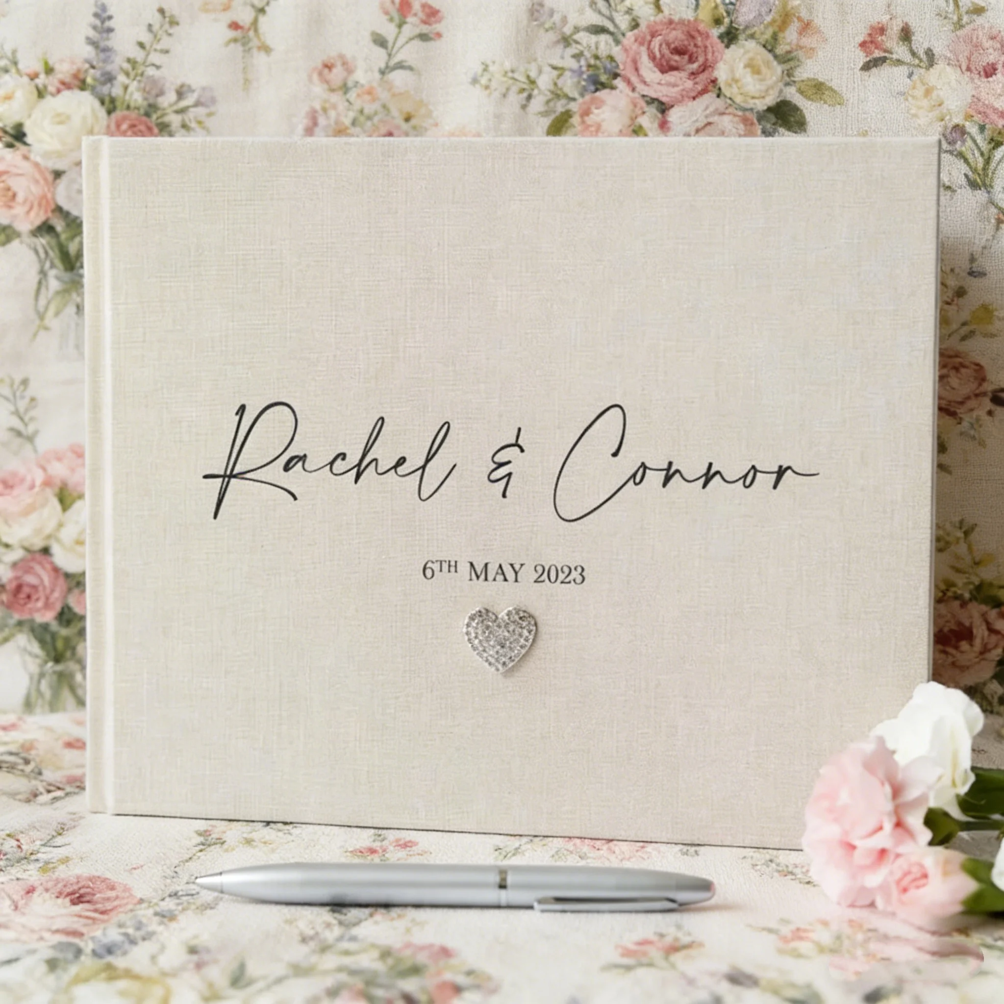 elegant-handwritten-jewel-embellished-wedding-guest-book-personalised-available-in-2-sizes-and-13-colours