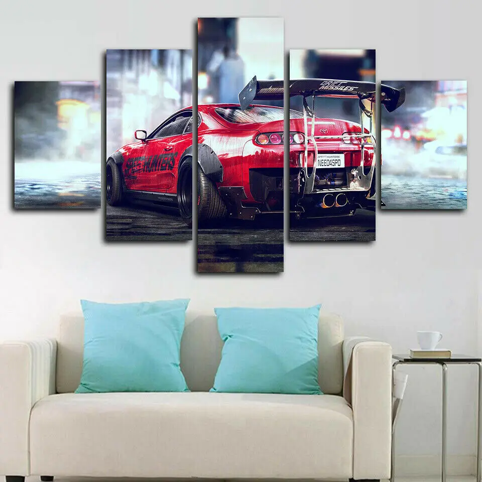 TOYOTA SUPRA MK4 Race Sports Car 5 Panel Canvas Print Wall Art Poster Home Decor Pictures Room Decor Paintings HD Print 5 Pieces