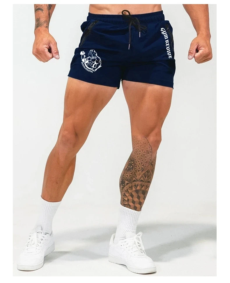 Men's Quick Dry Side Printed Shorts Double Zipper Pocket Side Design Running Basketball Training Fitness Shorts Summer