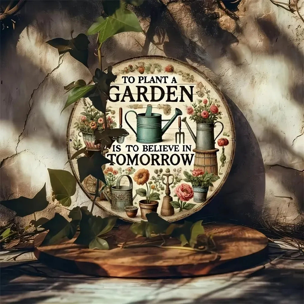 

Tin Painting - Rustic Metal Garden Wall Art | "Believe in Tomorrow" Plaque | Handcrafted Pine Decor, Ideal Gift, Inspiring