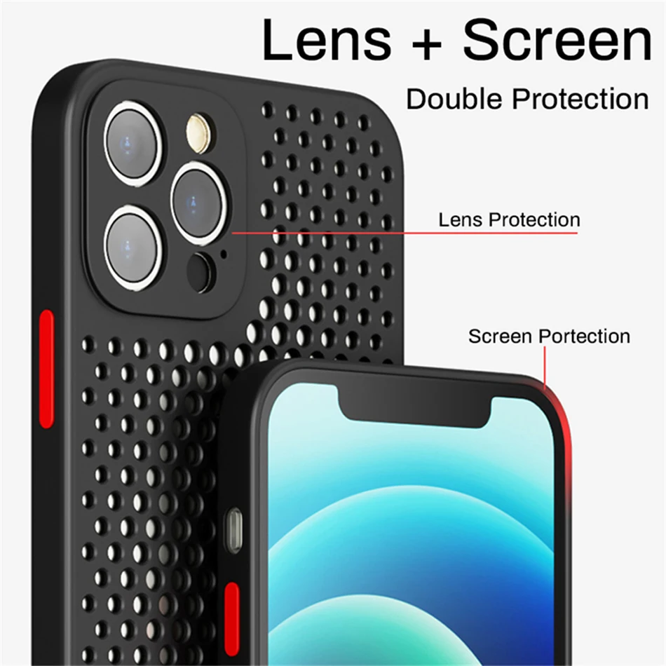 Heat Dissipation Hollow Phone Case for iPhone 13 12 11 Pro Max XR XS Mini 8 7 6S Plus 13Pro Soft Breathable Silicone Back Cover