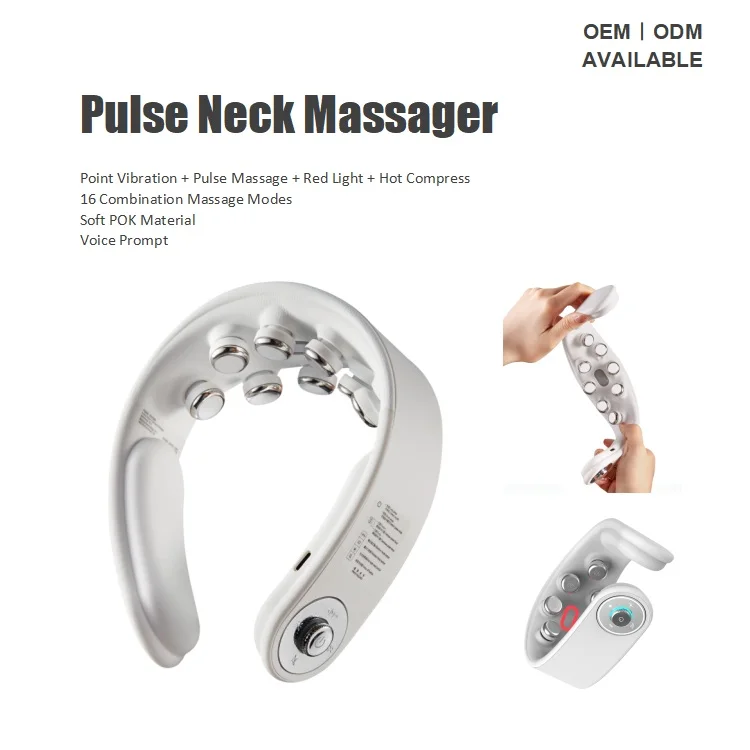 Tragbares Private Label Smart Pulse Nackenmassagegerät mit Heizpunktvibration und LED-Licht für den Heimgebrauch