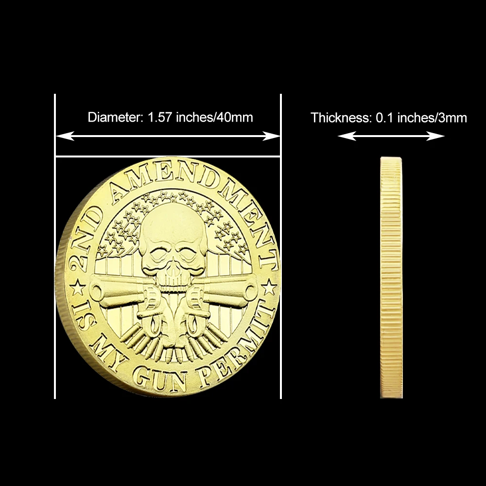 2nd Amendment Skull Challenge Coin Constitution Commemorative Coin Gun Rights Collectible Gift