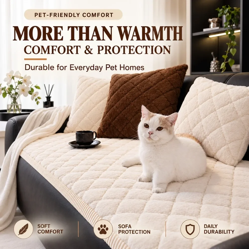 Thick Rabbit Fur Sofa Cover Winter Warm Fleece Cushion 2025 New Straight Row Seat Protector
