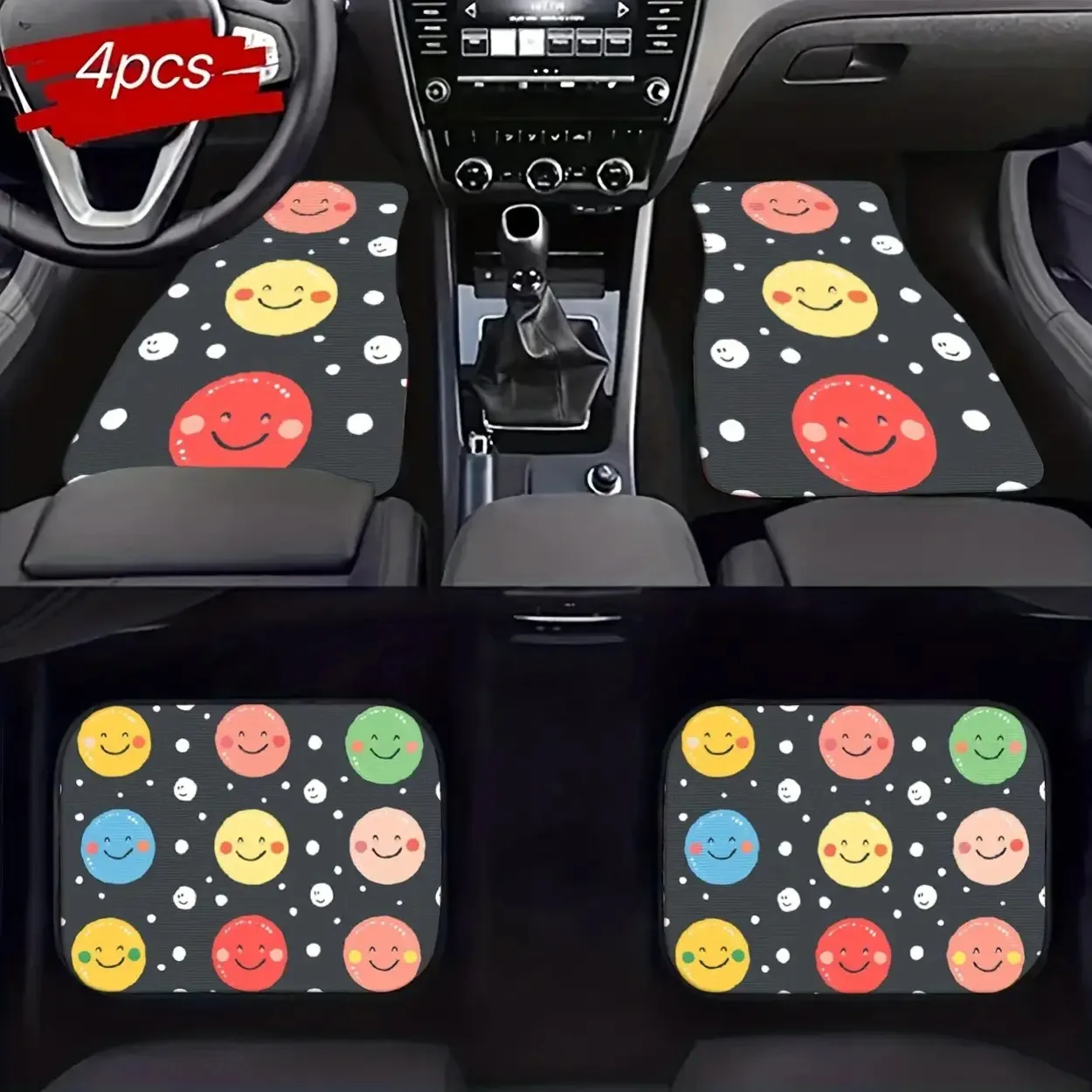 Set Of 4 Universal Car Floor Mats With Digital Print Patterns, All-Weather Protection, Halloween And Christmas Themed Car Interi