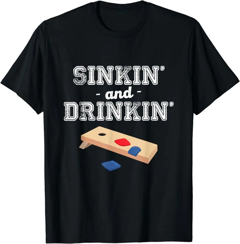 

Sinkin' And Drinkin' Cornhole Playing Funny T-Shirt Y2K tops Unisex Summer Short Sleeve