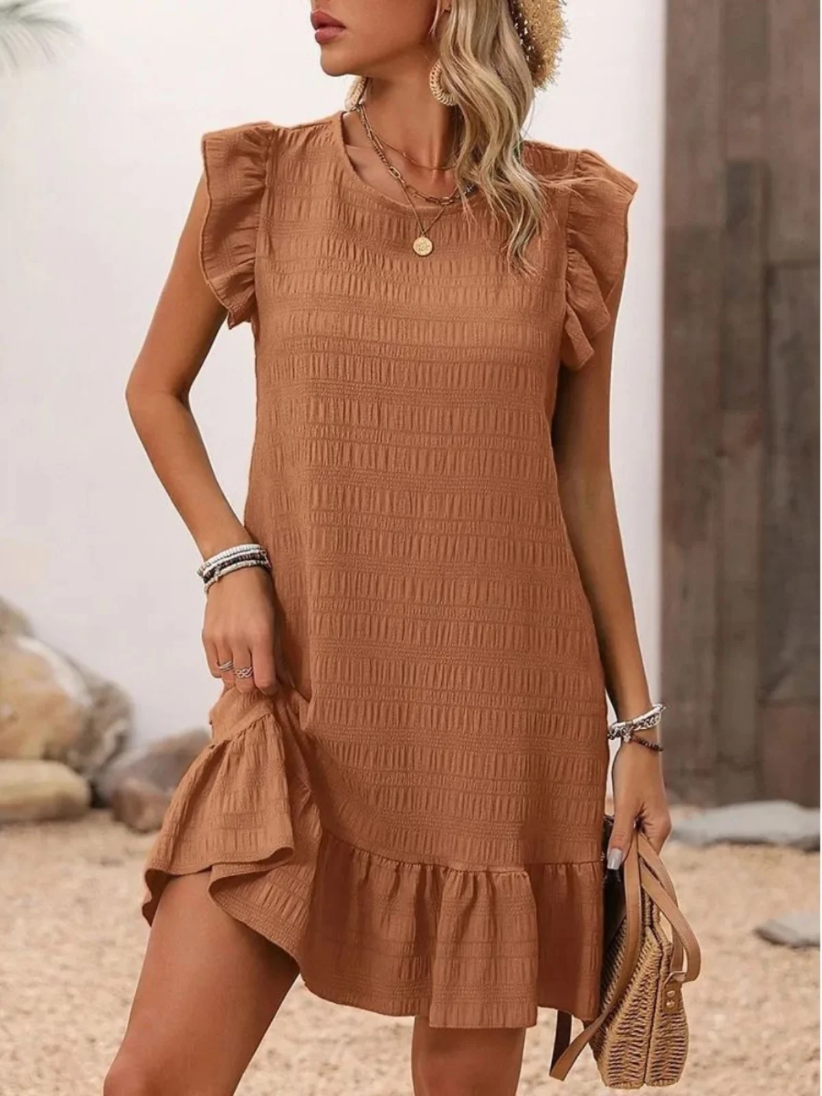   Color Svel round Ne Dr T-shirt Street Sle pour femmes Dr Or jupe trapèze été Faion décontracté Dr