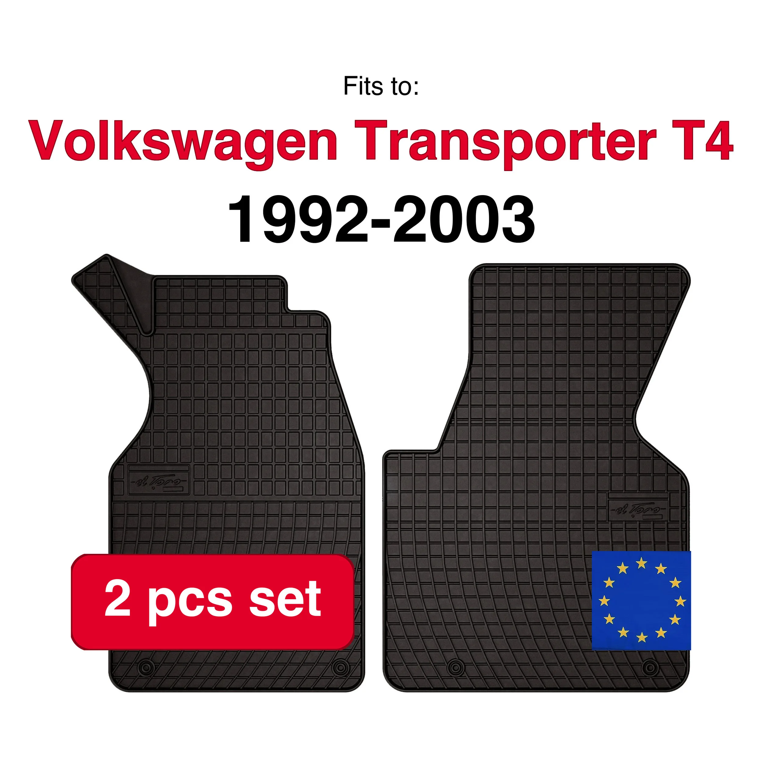 Image of Gummi-Fußmatten für Volkswagen Transporter T4 Lieferwagen (1992–2003) – schwarze Passform (2 Stück)