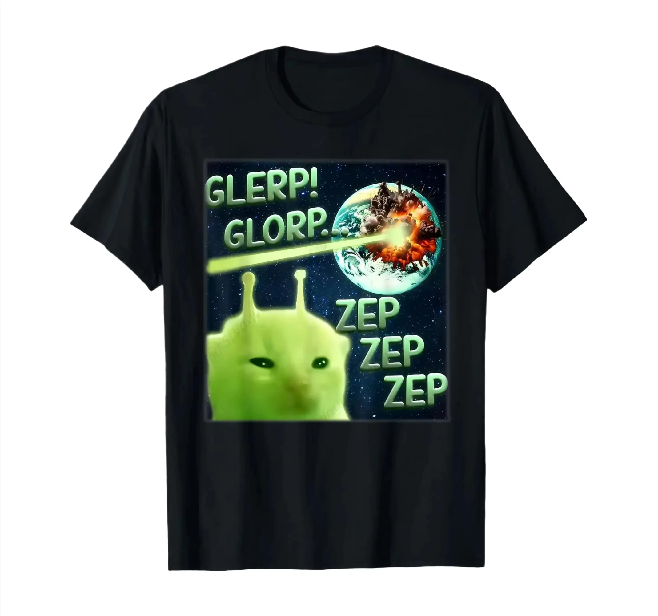 Funny Alien Cat Graphic T-Shirt, Unisex Vintage Kawaii Aesthetic Tee, Soft Casual Sports Fashion Short Sleeve Tops