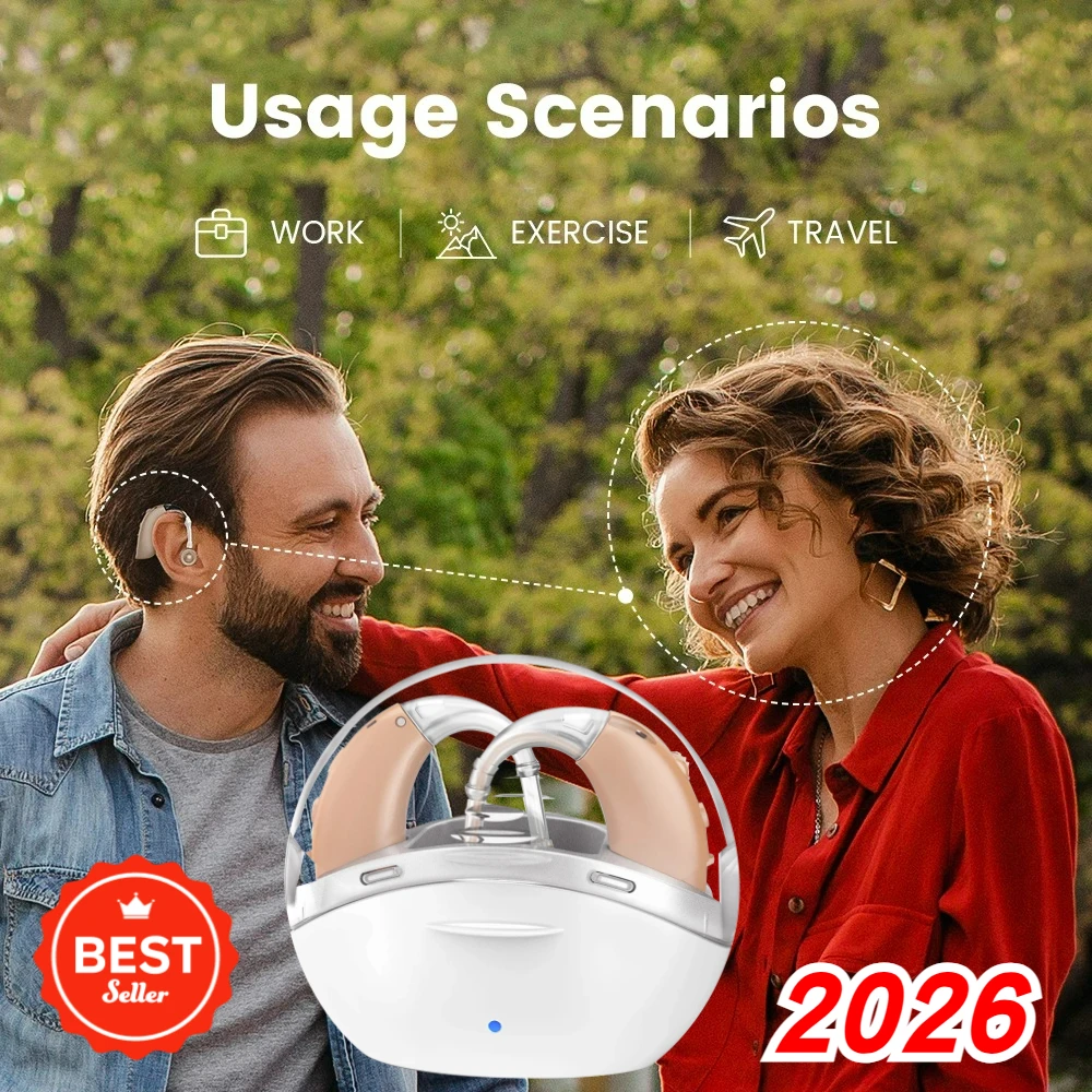

Rechargeable Hearing Aids for Seniors with Charging Case Noise Cancelling BTE Sound Amplifier for Elderly Men Women Gift