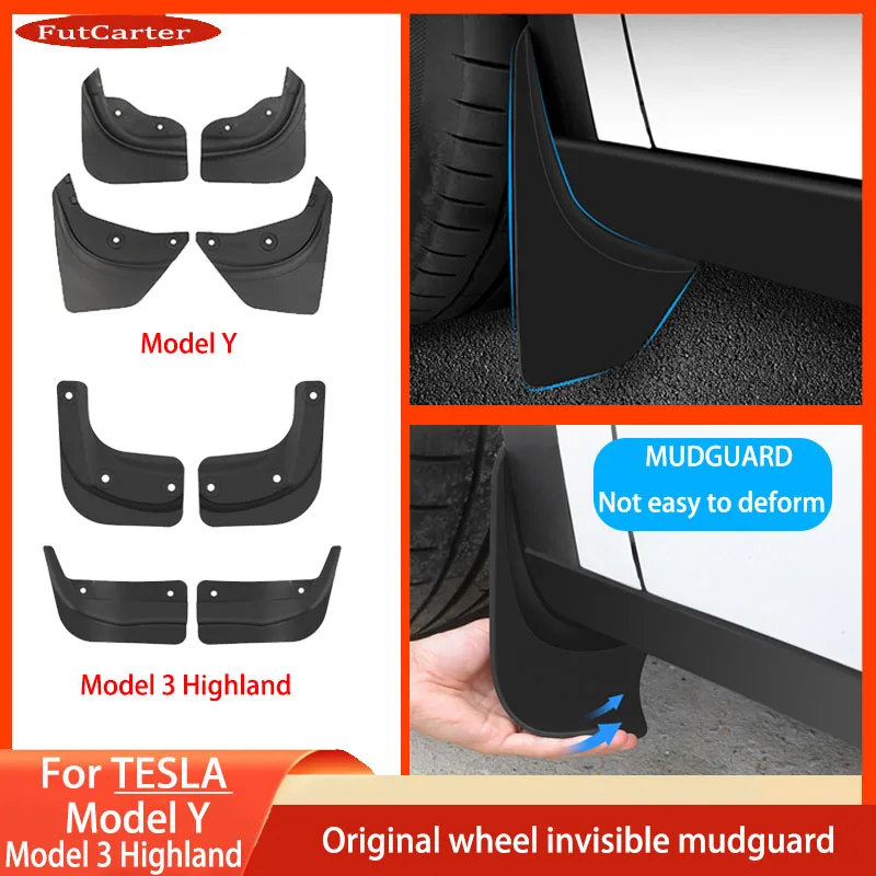 TPE Soft Mud Flaps for Tesla Model3 Highland 2024 Model Y 2024-2021 Mudflaps Splash Guards Mudguards Front Rear Fender Protector