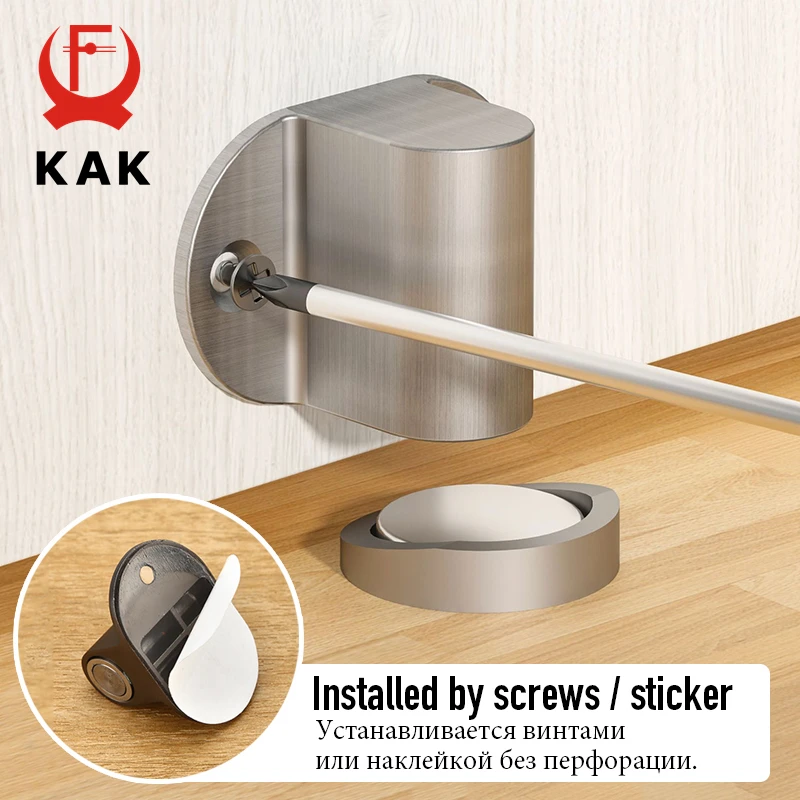 KAK Adjustable Magnetic Door Stopper Nail-free Zinc Alloy Hidden Door Holder Floor Mounted Door Stop Wind-proof Door Hardware