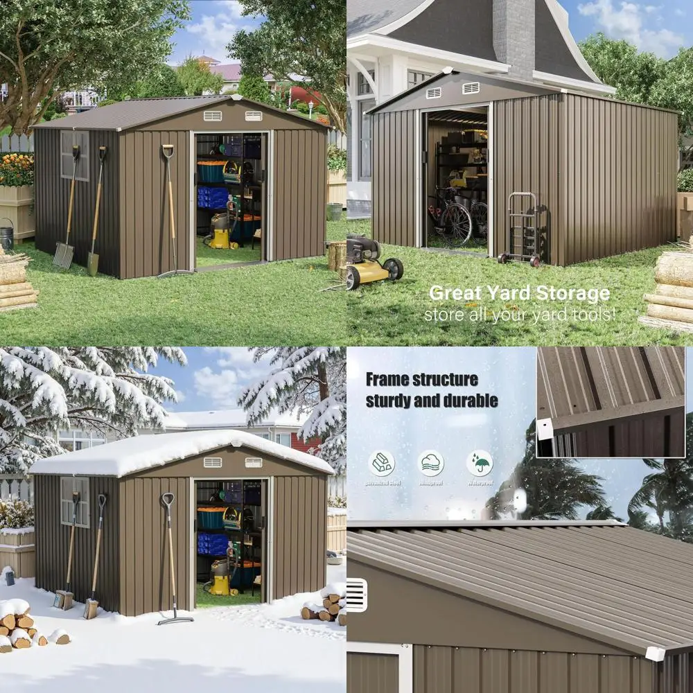 

Водонепроницаемый металлический навес 10x8 футов с запираемой дверью и раздвижным доступом для хранения на открытом воздухе и садовых инструментов