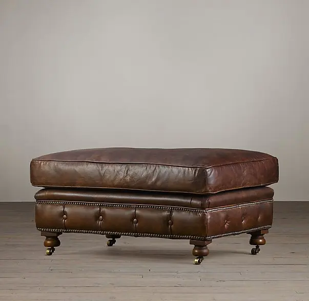 solid wood simple foot pedal American RH furniture oil wax leather low stool American country retro villa bedside stool