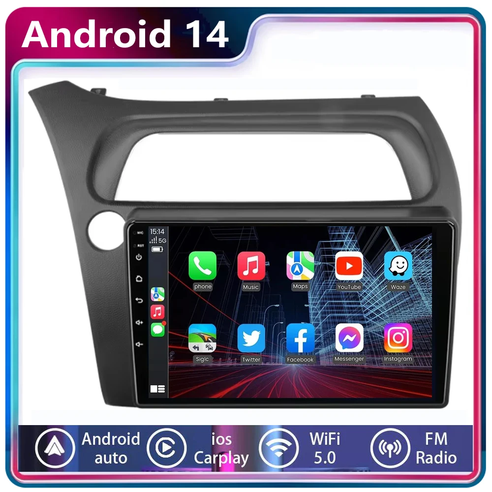 6G+128GB Android 14 For Honda Civic Hatchback 2006-2011 Car Radio Multimedia Player Navigation 2 Din Stereo Head Unit Speaker