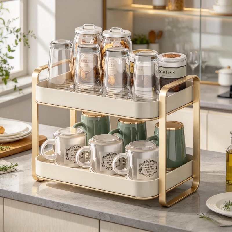 Cup Drying Rack Double Layer Carbon Steel Organizer with Drain Tray Large Capacity Rust Resistant Holder for Glasses Home Use