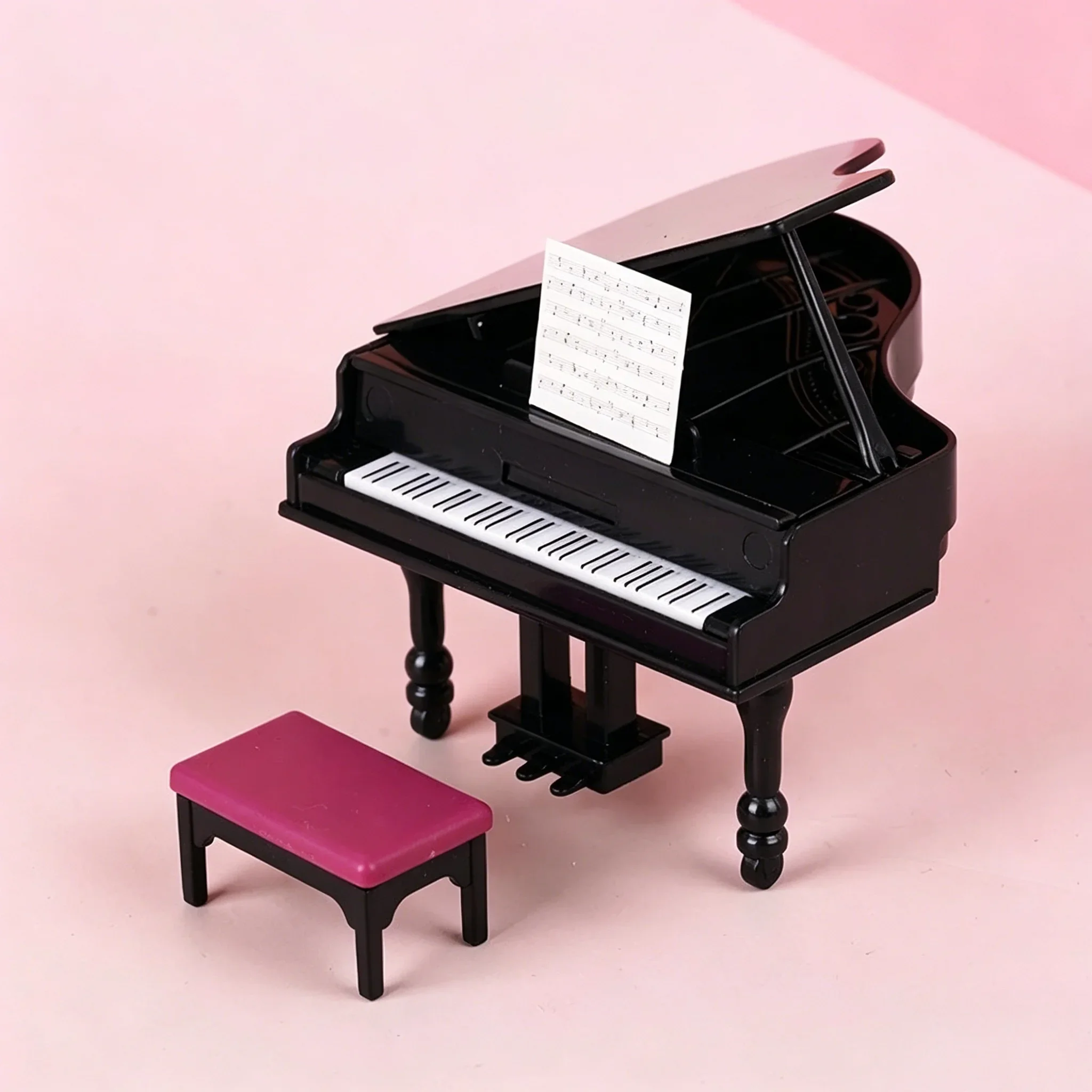 1:12 Scale Dollhouse Mini Piano with Stool Model, Musical Instrument Furniture, Living Room Decor Dollhouse Accessories