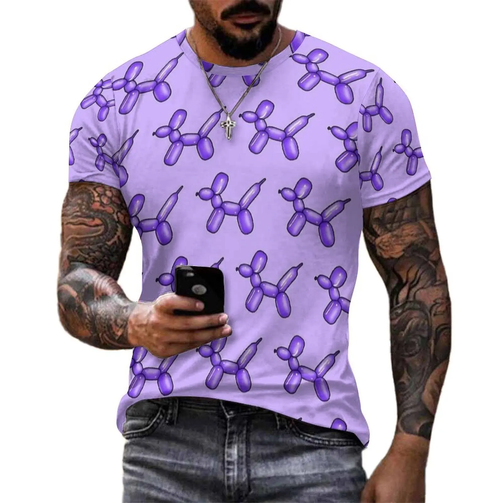 Purple Balloon Dog Light Purple Print T Shirt For Male O Neck T Shirts Summer Harajuku Clothes Street Style Plus Size Tee Shirt