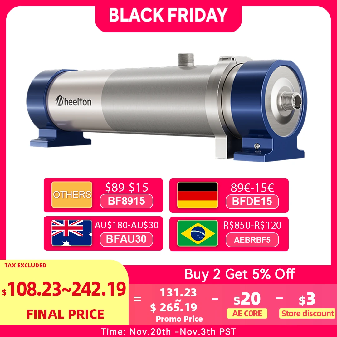 Wheelton очиститель воды с высоким расходом для всего дома 1000L-3000L SUS304 фильтр для минеральной воды многоразовый 0,01um PVDF на 5 лет